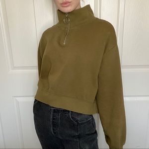 H&M DIVIDED Khaki Green Half Zip Sweatshirt Top